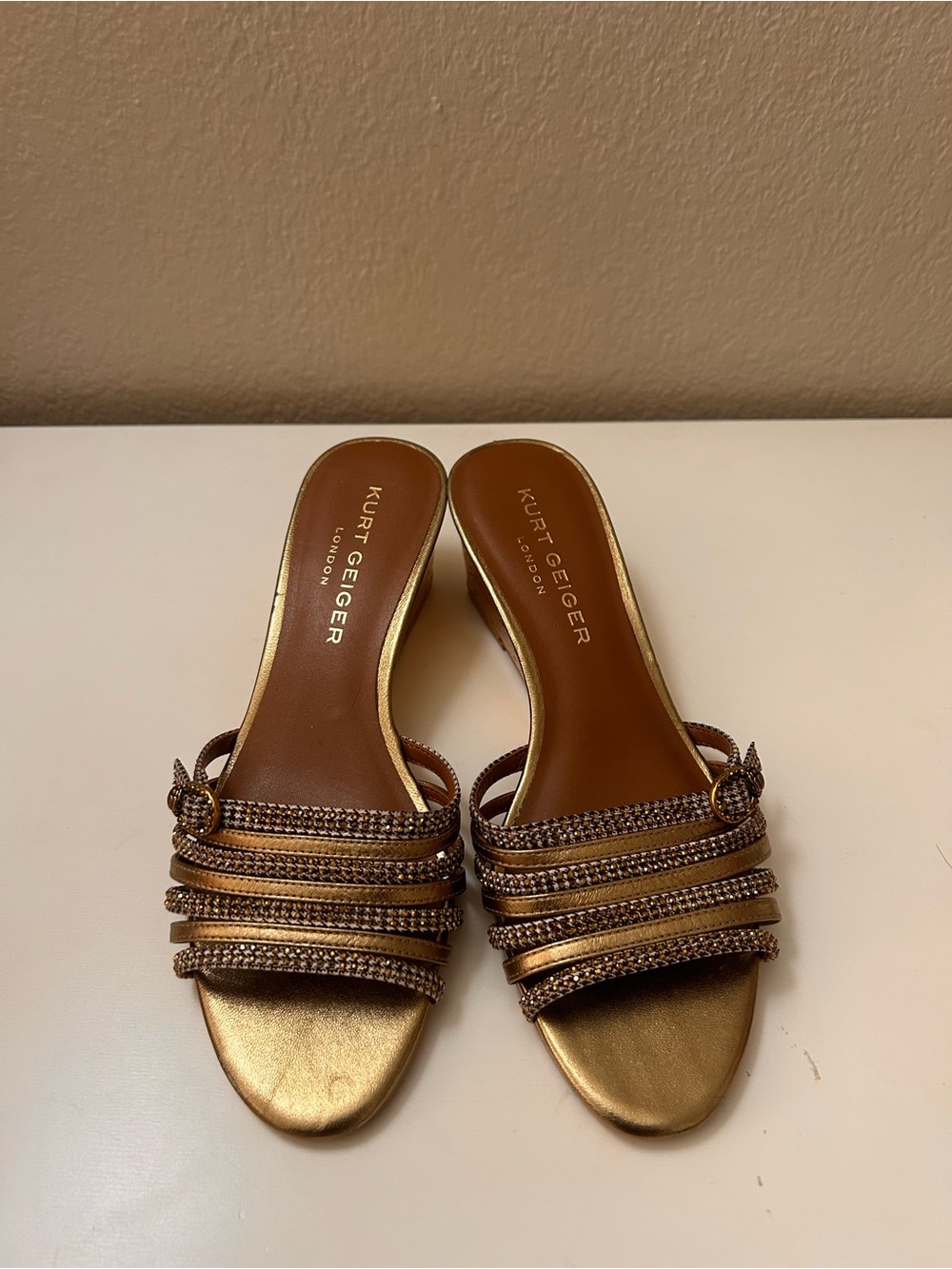 Kurt Geiger Metallic Gold Braided Crystal Slide Mules